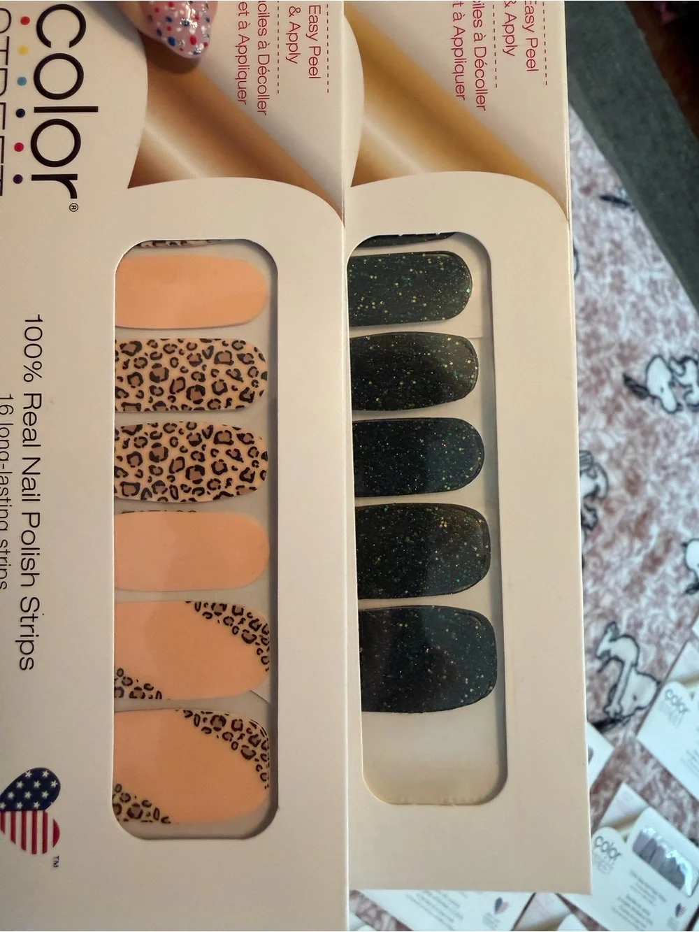 Color Street Glitter Pink, Teal & Black Nail Polish Strips